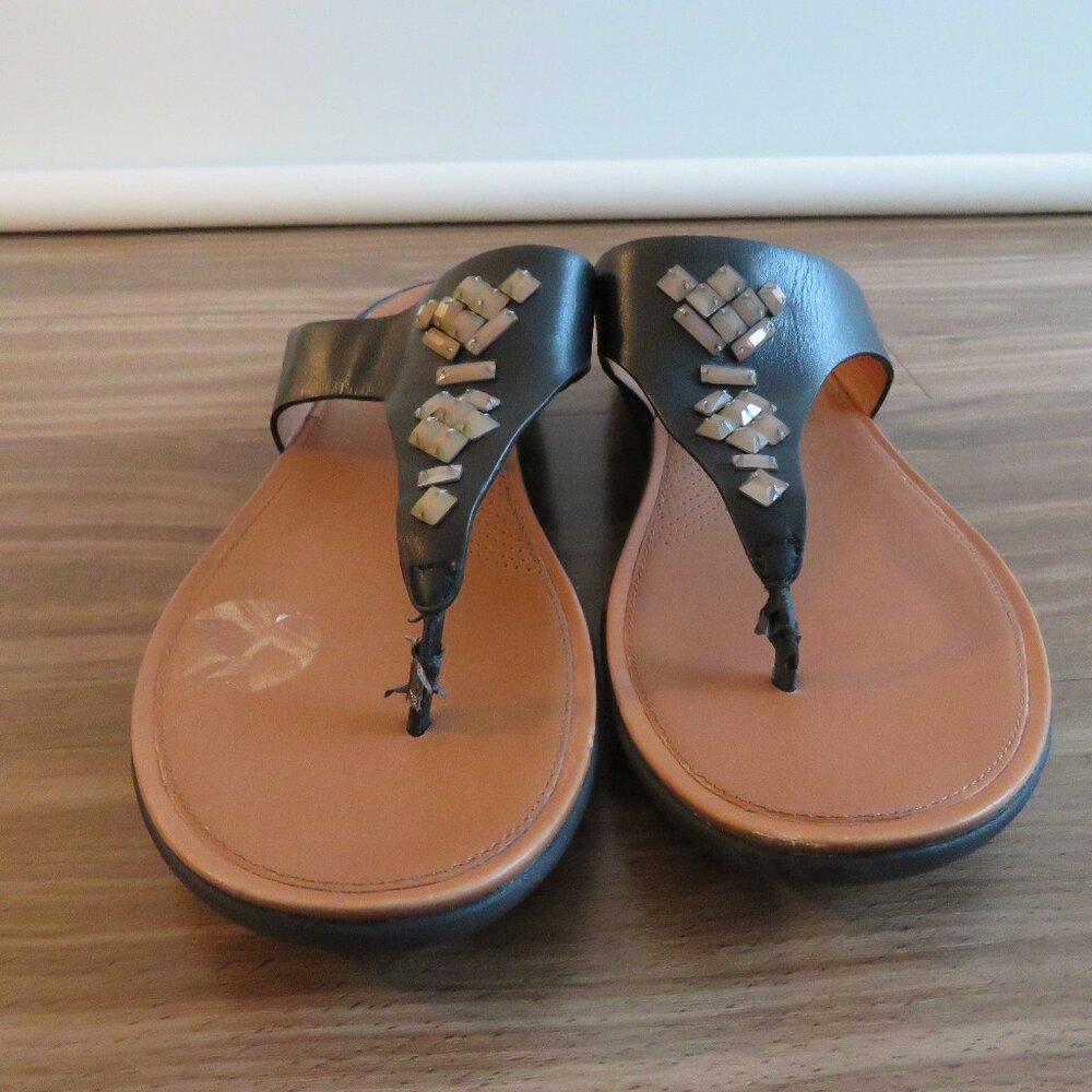 FITFLOP Banda Crystal Toe-Post Thong Sandals Black Leather Comfort - Size US 10 - Picture 5 of 15
